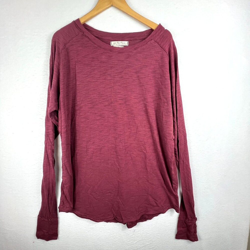 We the Free Womens Red Plum Long Sleeve Cotton T-Shirt Size M Thumbholes NWT